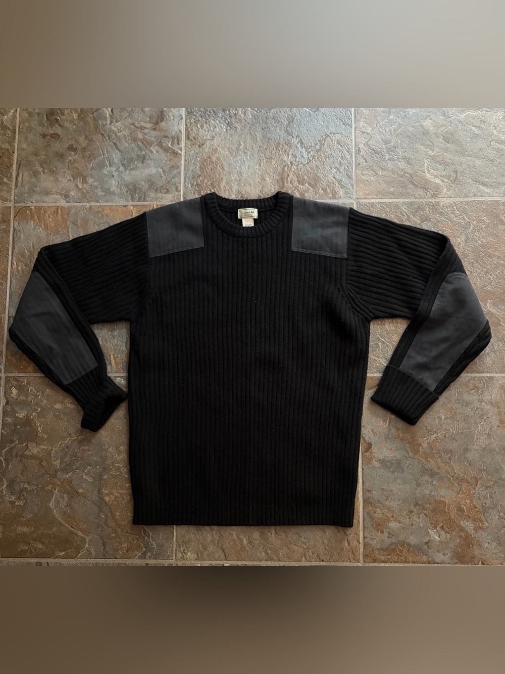 Vintage LL Bean Commando Sweater Mens XL 100% Merino Lambs Wool Patches Military